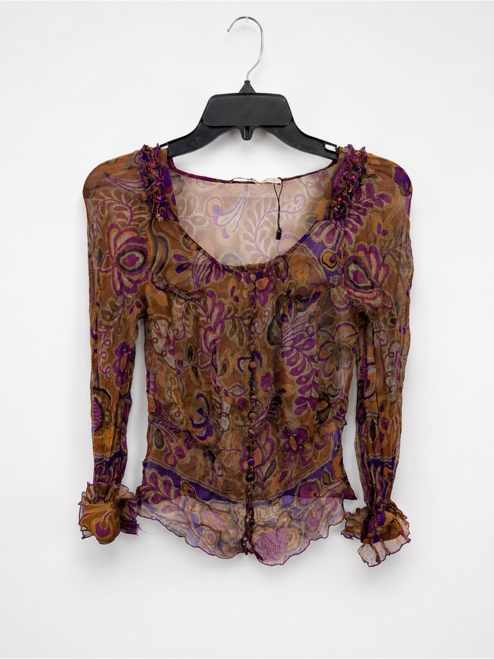 Vintage Blumarine Beaded Sheer Floral Ruffle Blouse